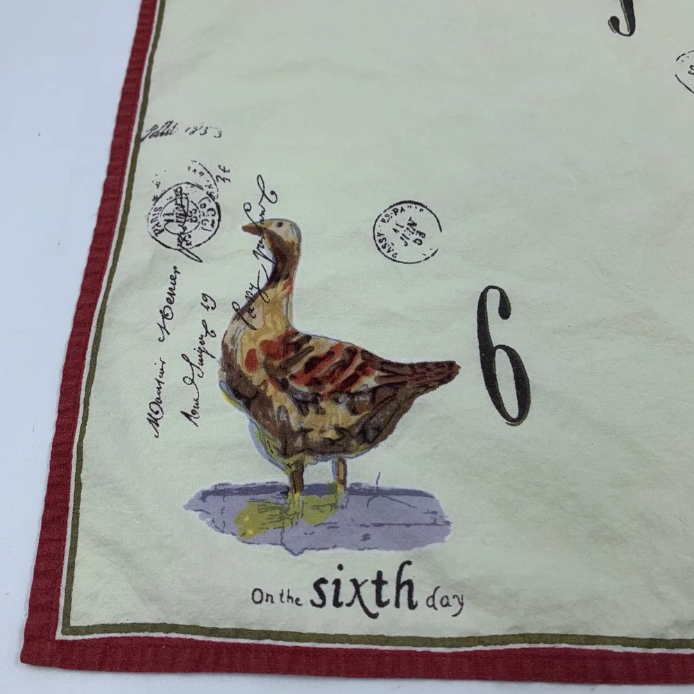 Williams Sonoma Twelve Days Of Christmas Cloth Cotton Napkins Red Trim‎ Day 6